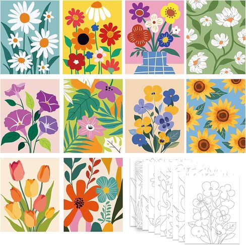 Nuberlic 10 Packs Pre Drawn Canvas to Paint for Kids Boys Girls Floral Art in Kuwait