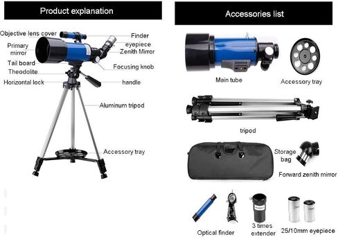فتحة 70 ملم من تلسكوب تلسكوب تلسكوب تلسكوب تلسكوب للأطفال البالغين والمبتدئين تلسكوب السفر المحمول مع حقيبة حمل وترايبود (اللون: الحزمة 4) (الحزمة 2) in Kuwait
