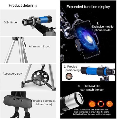 فتحة 70 ملم من تلسكوب تلسكوب تلسكوب تلسكوب تلسكوب للأطفال البالغين والمبتدئين تلسكوب السفر المحمول مع حقيبة حمل وترايبود (اللون: الحزمة 4) (الحزمة 2) in Kuwait