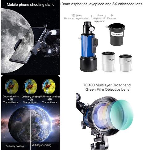 فتحة 70 ملم من تلسكوب تلسكوب تلسكوب تلسكوب تلسكوب للأطفال البالغين والمبتدئين تلسكوب السفر المحمول مع حقيبة حمل وترايبود (اللون: الحزمة 4) (الحزمة 2) in Kuwait