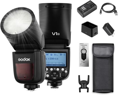 Godox V1N الكاميرا المهنية Flash Speedlite Speedlight Head Wireless 2.4g Fresnel Zoom لـ Nikon D5300 D750 D850 D7100 Z7Cameras Camcorder for Wedding Portrait Studio Photography in Saudi Arabia