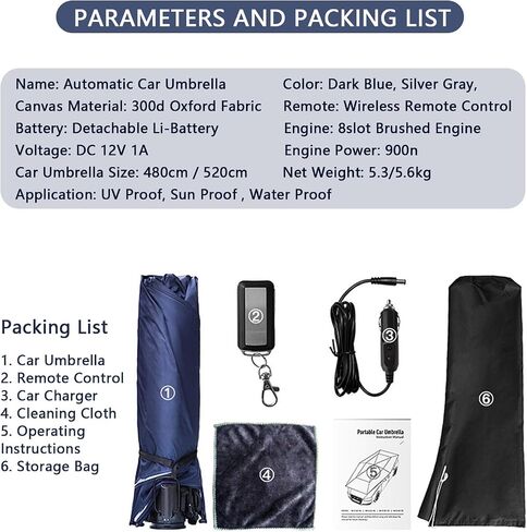 Fully Automatic Car Umbrella with Remote Control | Car Cover Tent Umbrella | Sun and Weather Shelter | Portable Folded Carport | for Ourdoor Car Protection(Blue 5.2M) in Saudi Arabia