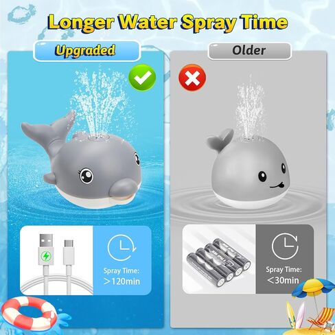 Bath Toys, Light Up Dolphin Baby Bath Toys for Babies 6-12 12-18 Months, Rechargeable Sprinkler Musical Toys, Easter Basket Stuffers Bathtub Toys for Toddlers 1-3 2-4 Boys Girls Infant Kids- Pink in Kuwait