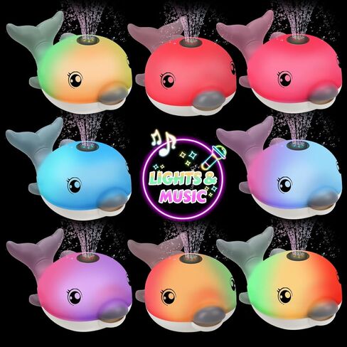 Bath Toys, Light Up Dolphin Baby Bath Toys for Babies 6-12 12-18 Months, Rechargeable Sprinkler Musical Toys, Easter Basket Stuffers Bathtub Toys for Toddlers 1-3 2-4 Boys Girls Infant Kids- Pink in Kuwait