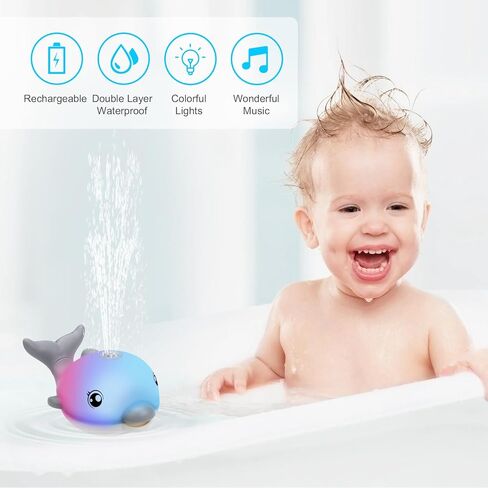 Bath Toys, Light Up Dolphin Baby Bath Toys for Babies 6-12 12-18 Months, Rechargeable Sprinkler Musical Toys, Easter Basket Stuffers Bathtub Toys for Toddlers 1-3 2-4 Boys Girls Infant Kids- Pink in Kuwait