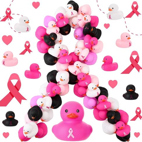 Libima 100 Pieces Pink Ribbon Rubber Duck Breast Cancer Gifts 1.9 Inch Hope Faith Strength Courage Ducks Small Rubber Ducky Bath Toy for Breast Cancer Awareness Month Party Favors(Pink, Rose Red) in Saudi Arabia