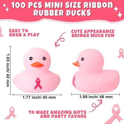Libima 100 Pieces Pink Ribbon Rubber Duck Breast Cancer Gifts 1.9 Inch Hope Faith Strength Courage Ducks Small Rubber Ducky Bath Toy for Breast Cancer Awareness Month Party Favors(Pink, Rose Red) in Saudi Arabia