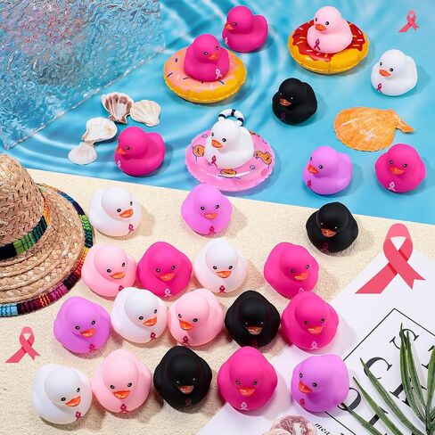 Libima 100 Pieces Pink Ribbon Rubber Duck Breast Cancer Gifts 1.9 Inch Hope Faith Strength Courage Ducks Small Rubber Ducky Bath Toy for Breast Cancer Awareness Month Party Favors(Pink, Rose Red) in Saudi Arabia