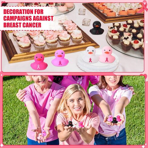 Libima 100 Pieces Pink Ribbon Rubber Duck Breast Cancer Gifts 1.9 Inch Hope Faith Strength Courage Ducks Small Rubber Ducky Bath Toy for Breast Cancer Awareness Month Party Favors(Pink, Rose Red) in Saudi Arabia