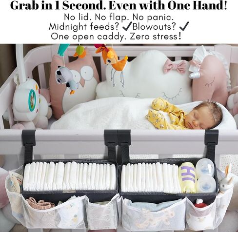 منظم حفاضات CADDY لـ CRIB ، أكياس تخزين الحضانة معلقة على حزمة-قدرة كبيرة على أساسيات الأطفال ، حفاضات ، مناديل ، ملابس ، ألعاب ، زجاجات-نسيج أوكسفورد قابل للغسل (أحزمة الخطاف) in Saudi Arabia