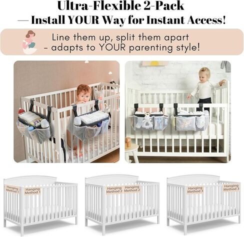 منظم حفاضات CADDY لـ CRIB ، أكياس تخزين الحضانة معلقة على حزمة-قدرة كبيرة على أساسيات الأطفال ، حفاضات ، مناديل ، ملابس ، ألعاب ، زجاجات-نسيج أوكسفورد قابل للغسل (أحزمة الخطاف) in Saudi Arabia