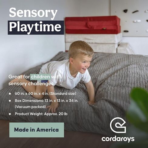 كوردارويز وسادة اصطدام حسية من قماش كوردروي للاطفال والكبار، سجادة اصطدام للاطفال مع حشوة اسفنجية ناعمة، رمادي in Kuwait
