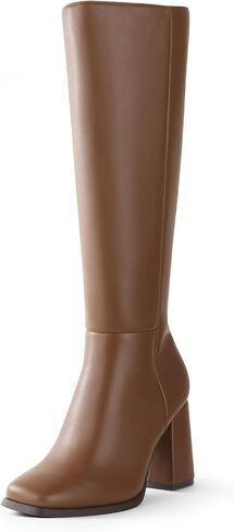Ankis Knee High Boots for Women Squared Toe Chunky High Heel with Side Zipper Long Boots in Saudi Arabia