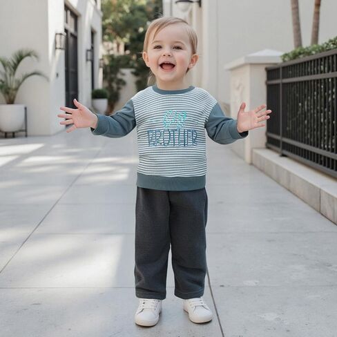 BeQeuewll Fall Toddler Baby Boy Girl Clothes Sister Brother Matching Outfit Letter Print Long Sleeve Sweatshirt Bubble Romper in Saudi Arabia