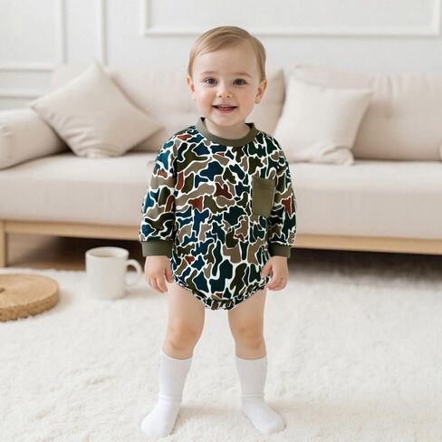 GOOCHEER Newborn Infant Baby Boy Fall Romper Outfit Camouflage Long Sleeve Bodysuit Jumpsuit Clothes in Saudi Arabia