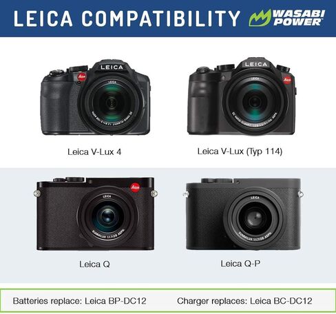 Wasabi Power Battery (2-Pack) and USB-C Dual Charger for Leica BP-DC12, 18729 and Leica V-Lux 4, V-Lux (Typ 114), Q, Q-P in Saudi Arabia