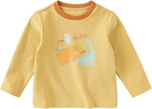 DAVE&BELLA Baby Boys Everyday Long Sleeve T-Shirts, Color Block Dinosaur Animal Printed Toddler Boy Spring Fall Cotton Tees in Kuwait