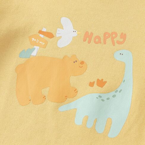 DAVE&BELLA Baby Boys Everyday Long Sleeve T-Shirts, Color Block Dinosaur Animal Printed Toddler Boy Spring Fall Cotton Tees in Kuwait