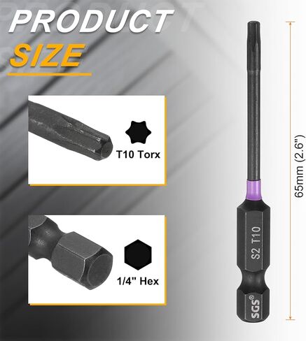HARFINGTON 2pcs T10 Torx Head Impact Screwdriver Bits 1/4" Hex Shank 2.8" (70mm) Long Magnetic No Hole Tamper Proof 6 Point Star Screw Driver Drill Bits Phosphate S2 Steel Power Tools in Saudi Arabia