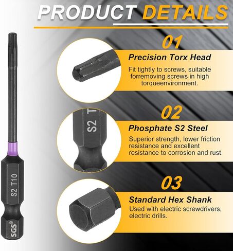 HARFINGTON 2pcs T10 Torx Head Impact Screwdriver Bits 1/4" Hex Shank 2.8" (70mm) Long Magnetic No Hole Tamper Proof 6 Point Star Screw Driver Drill Bits Phosphate S2 Steel Power Tools in Saudi Arabia