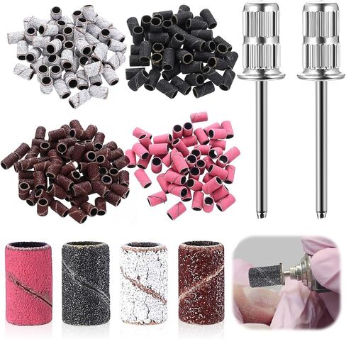 100 Pcs Abrasive Sanding Bands Rotary Sander Bands Drum Sanding Sleeves with 2 Polishing Bit Tool for Nail,80/120/180/240 Grit in Saudi Arabia