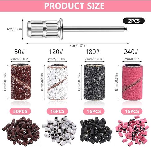 100 Pcs Abrasive Sanding Bands Rotary Sander Bands Drum Sanding Sleeves with 2 Polishing Bit Tool for Nail,80/120/180/240 Grit in Saudi Arabia