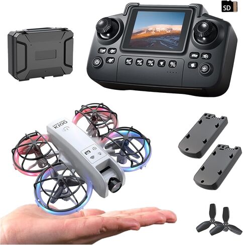 K100 Mini Drone with Screen Controller with SD Card, Two-batteries, Optical Flow Positioning, All-round Protection for Flight Paddles, Suitable for Beginner. (2 batteries - Black) in Kuwait