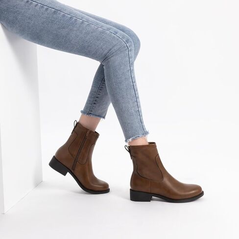 Athlefit Women's Onkle Boots chunky Low Heel Fashion Fashion Round Toe Side Side Short Chelsea Boots in Saudi Arabia