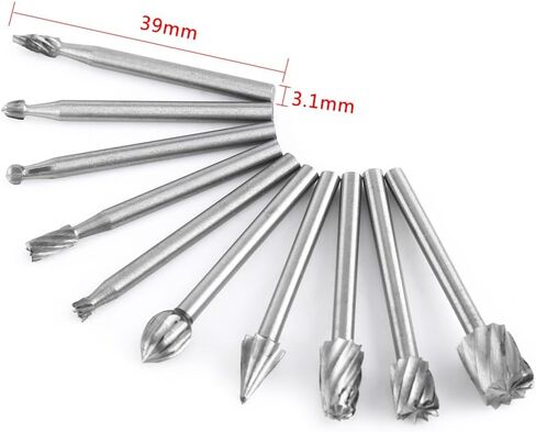 10pcs Tungsten Carbide Rotary Burr Kit 1/8" Shank High Speed Steel Burrs Rotary Files Woodworking Carving Tool Set in Saudi Arabia