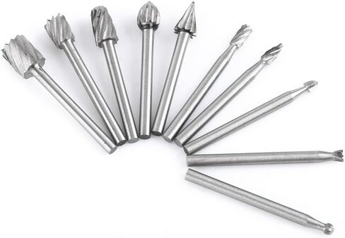 10pcs Tungsten Carbide Rotary Burr Kit 1/8" Shank High Speed Steel Burrs Rotary Files Woodworking Carving Tool Set in Saudi Arabia