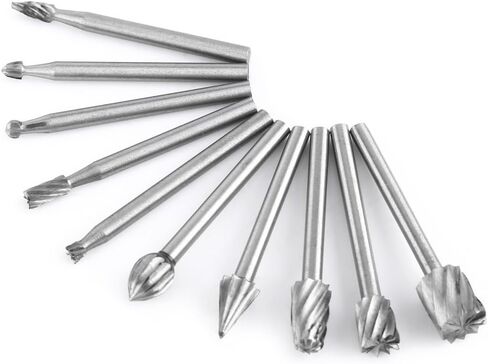10pcs Tungsten Carbide Rotary Burr Kit 1/8" Shank High Speed Steel Burrs Rotary Files Woodworking Carving Tool Set in Saudi Arabia