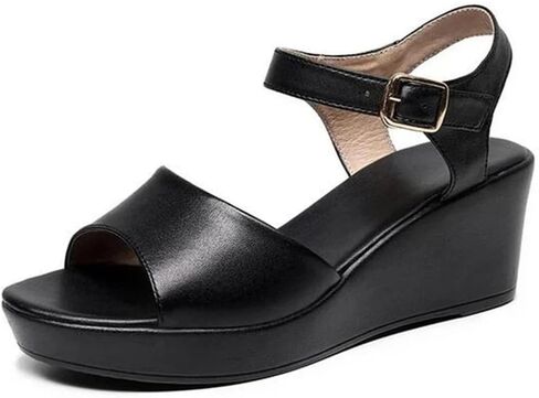 Niiyyjj Women Fish Mouth Genuine Leather Sandals Platform Wedges Sandals Big Size High Heeled Sandals in Saudi Arabia