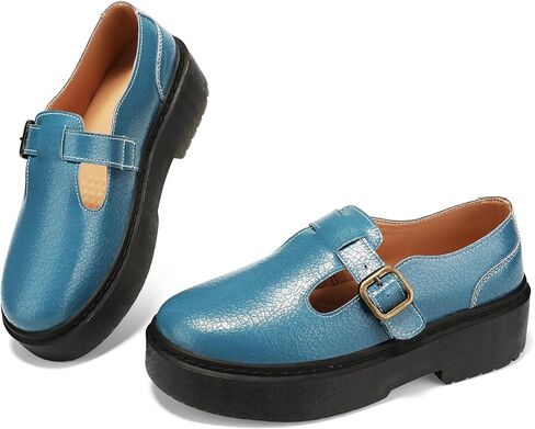 Women's Mary Jane Flats - Comfortable Vintage Style Shoes with Chunky Heel & Adjustable Strap-Fashion Casual Flats for Women in Saudi Arabia