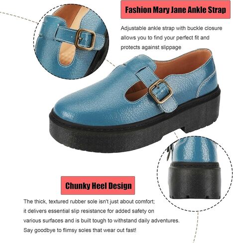 Women's Mary Jane Flats - Comfortable Vintage Style Shoes with Chunky Heel & Adjustable Strap-Fashion Casual Flats for Women in Saudi Arabia