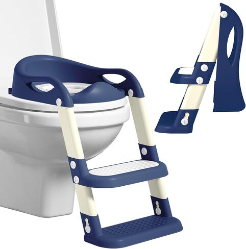 Potty Training Seat with Step Stool Ladder, Adjustable Foldable Potty Seat for Toilet with Anti-Slip Pads Ladder for Kids Boys Girls Toddlers - Navy Blue in Kuwait