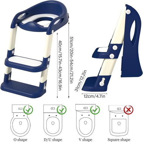 Potty Training Seat with Step Stool Ladder, Adjustable Foldable Potty Seat for Toilet with Anti-Slip Pads Ladder for Kids Boys Girls Toddlers - Navy Blue in Kuwait
