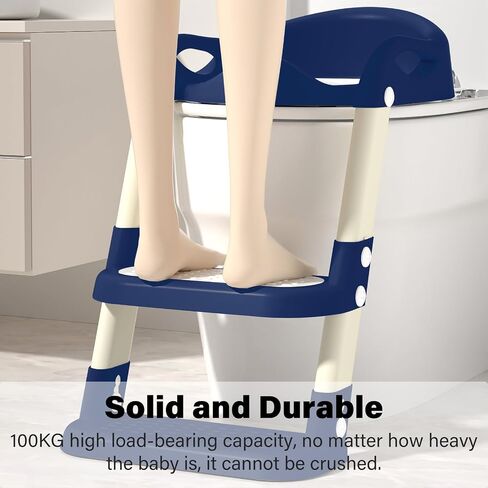 Potty Training Seat with Step Stool Ladder, Adjustable Foldable Potty Seat for Toilet with Anti-Slip Pads Ladder for Kids Boys Girls Toddlers - Navy Blue in Kuwait