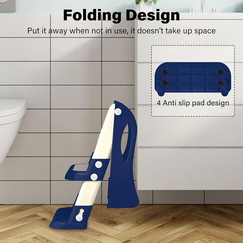 Potty Training Seat with Step Stool Ladder, Adjustable Foldable Potty Seat for Toilet with Anti-Slip Pads Ladder for Kids Boys Girls Toddlers - Navy Blue in Kuwait