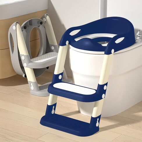Potty Training Seat with Step Stool Ladder, Adjustable Foldable Potty Seat for Toilet with Anti-Slip Pads Ladder for Kids Boys Girls Toddlers - Navy Blue in Kuwait