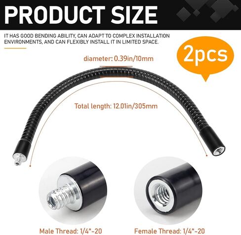 2pcs 20 "شاقة groaseneck-tube-extra طويلة 1/4" -20 ذراع معدنية ملولبة لميكروفون الاستوديو ، ونظام تحديد المواقع المرن من الدرجة الصناعية من الدرجة الصناعية in Saudi Arabia