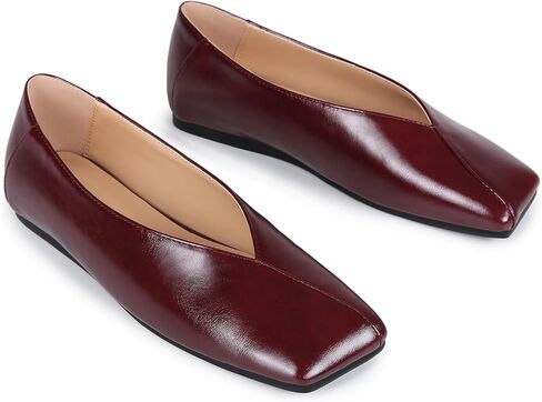 Square Toe Ballet Flats for Women Soft Leather Shoes Slip On Loafer Flats Comfortable Casual Dress Shoes in Kuwait