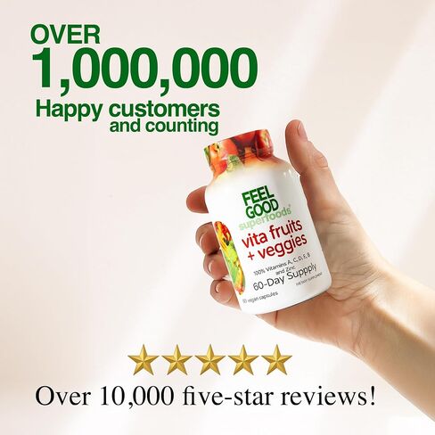 FeelGood Superfoods 1000mg Immune Support Capsules Made with 25 Organic Fruits and Vegetables, Strong Immunity Boosters with Vitamins A, C, D3, and Zinc, 60 Count in Saudi Arabia