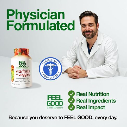 FeelGood Superfoods 1000mg Immune Support Capsules Made with 25 Organic Fruits and Vegetables, Strong Immunity Boosters with Vitamins A, C, D3, and Zinc, 60 Count in Saudi Arabia