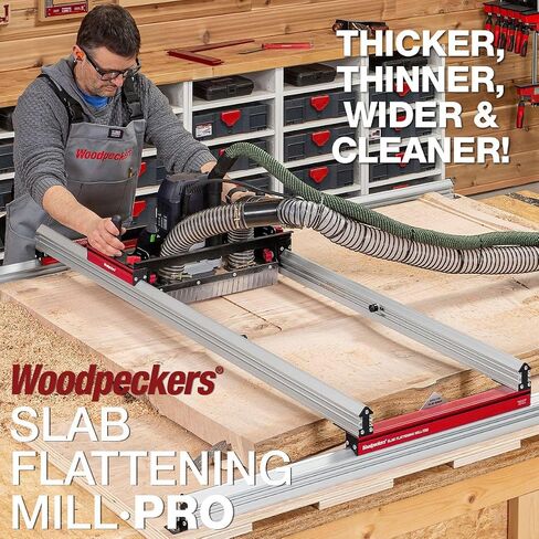 Woodpeckers Slab Flattening Mill Pro, Extended, 48"x134" Capacity, USA Made Wood Slab Leveling Jig, Integrated Dust Collection, Router Sled, Rails, Clamping Dogs in Saudi Arabia