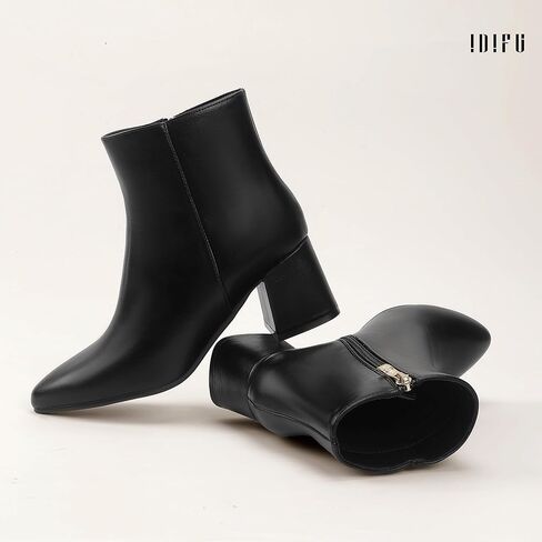 IDIFU IN2 Ankle Boots for Women Low Short Chunky Block Heel Boot Fall Pointed Toe Dress Booties Ladies Comfortable Cute Fashion Boots in Kuwait