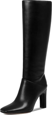 أحذية Uacllcau ركبة عالية للنساء مربع إصبع القدمين طويل القامة أحذية مكتنزة كعب طويل الحذاء مع سستة الجانبية فستان أزياء الشتاء خريف حذاء المرأة in Kuwait