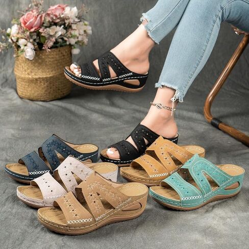 ZQW Women's Floral Wedge Sandals Open Toe Hollow Out Arch Support Cork Platform Sandals Non-Slip Summer Beach Shoes Outdoor in Saudi Arabia