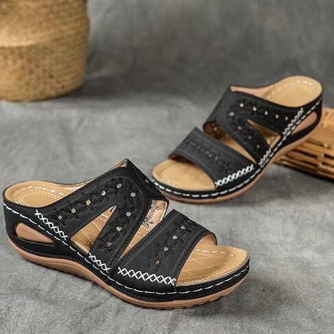 ZQW Women's Floral Wedge Sandals Open Toe Hollow Out Arch Support Cork Platform Sandals Non-Slip Summer Beach Shoes Outdoor in Saudi Arabia