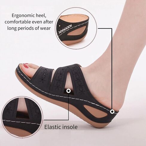 ZQW Women's Floral Wedge Sandals Open Toe Hollow Out Arch Support Cork Platform Sandals Non-Slip Summer Beach Shoes Outdoor in Saudi Arabia