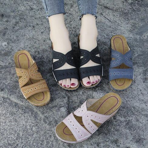 ZQW Women's Floral Wedge Sandals Open Toe Hollow Out Arch Support Cork Platform Sandals Non-Slip Summer Beach Shoes Outdoor in Saudi Arabia